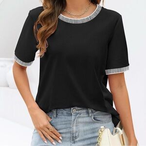 Black Ringer Style T-Shirt w/ Black & White Stripes